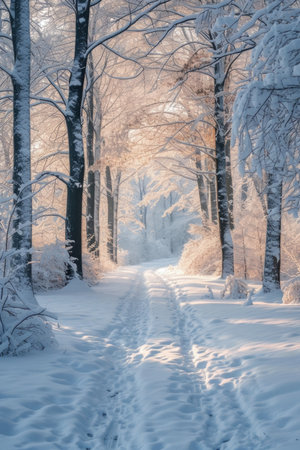 Tranquil Snow-Covered Trees at Sunriseの素材