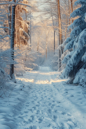 Tranquil Snow-Covered Trees at Sunriseの素材