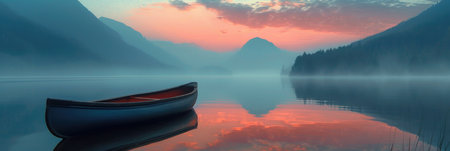 Twilight serenity on the shores of a mountain lakeの素材