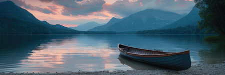 Twilight Calmness on a Mountain Lake Shoreの素材
