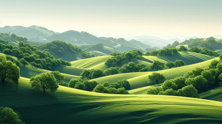 Tranquil Landscape of Undulating Hills and Forestsの素材