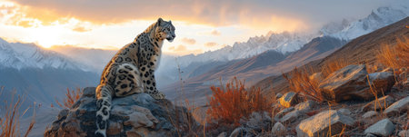 Snow Leopard on the Hunt at Duskの素材