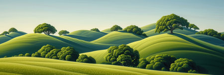 Tranquil Landscape of Undulating Hills and Forestsの素材