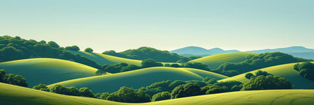 Lush Green Hills and Trees in Rural Countrysideの素材