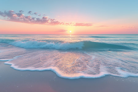 Pastel Sunrise Over Tranquil Watersの素材