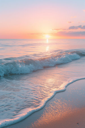 Pastel Sunrise Over Tranquil Watersの素材
