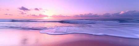 A gentle sunrise over a peaceful water surfaceの素材