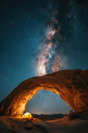 Milky Way Galaxy Viewed from a Desert Rock Archの素材