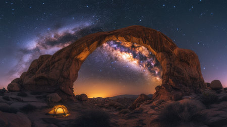 Milky Way Galaxy Viewed from a Desert Rock Archの素材