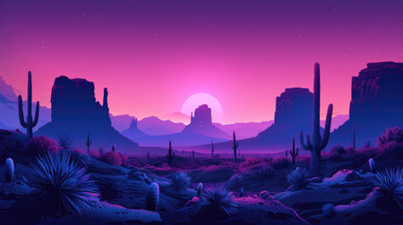 Twilight Glow Over Stylized Desert Landscapeの素材