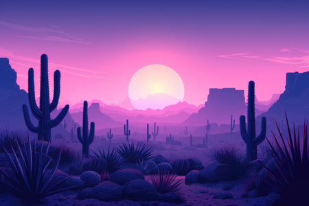 Twilight Glow Over Stylized Desert Landscapeの素材