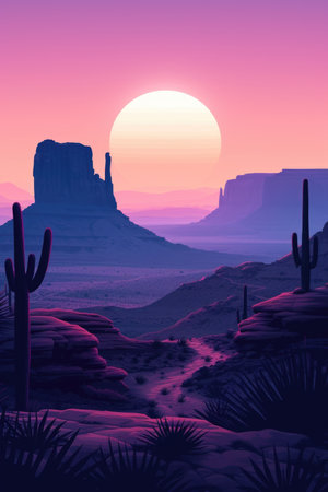 The desert with the rising moon at duskの素材