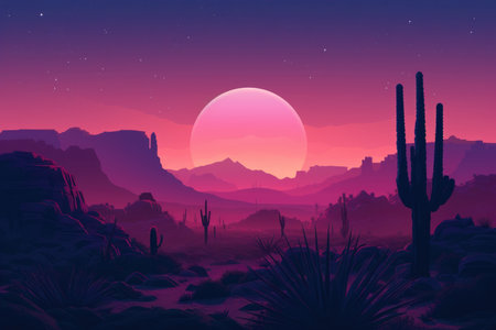 The desert with the rising moon at duskの素材
