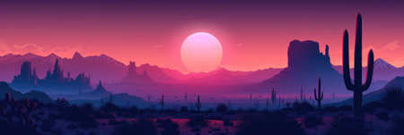 Twilight Glow Over Stylized Desert Landscapeの素材