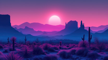 Twilight Glow Over Stylized Desert Landscapeの素材
