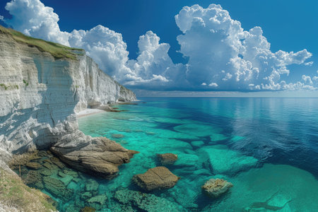 Landscape with emerald seas and white cliffsの素材