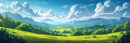 Sunny Day over Lush Green Meadowsの素材