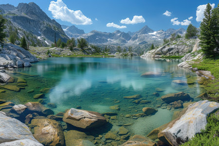 Peaceful Turquoise Waters with Majestic Mountain Backdropの素材
