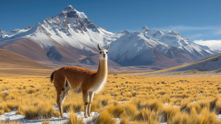 Serene pastures and llama on mountain topsの素材