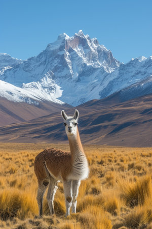 Serene pastures and llama on mountain topsの素材