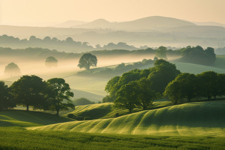 Sunrise Over the Hills: A New Day in the Countrysideの素材
