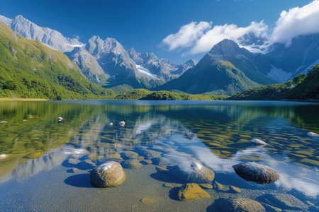 Serene Lake with Perfect Mountain Reflectionsの素材