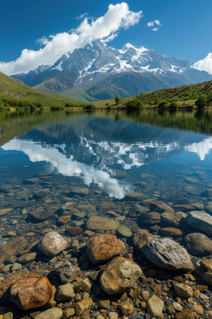 Crystal reflections in a mountain lakeの素材