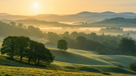 Sunrise Over the Hills: A New Day in the Countrysideの素材