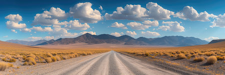 Vast Arid Landscape with Gravel Pathの素材