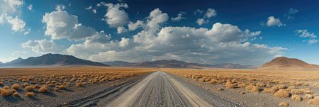 Vast Arid Landscape with Gravel Pathの素材