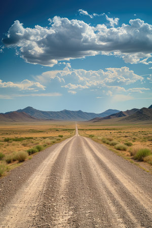 Vast Arid Landscape with Gravel Pathの素材