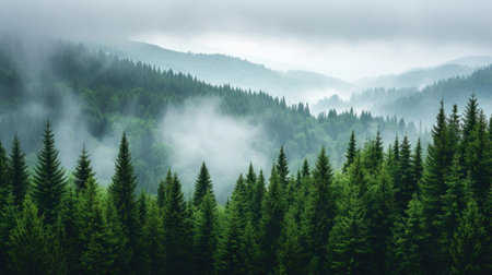 Coniferous Forest Enshrouded in Mistの素材