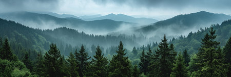 Mystical Foggy Forest at Dawnの素材
