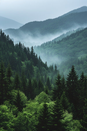 Coniferous Forest Enshrouded in Mistの素材