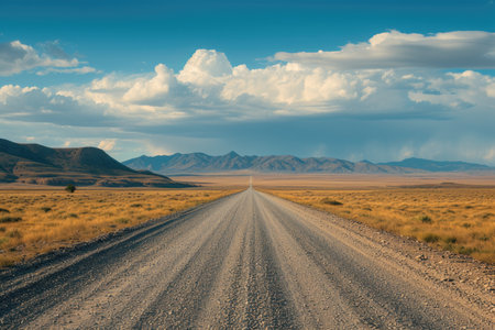 Vast Arid Landscape with Gravel Pathの素材