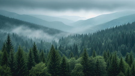 Mystical Foggy Forest at Dawnの素材
