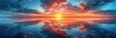 Fiery Sunset Sky Reflecting on Tranquil Lakeの素材