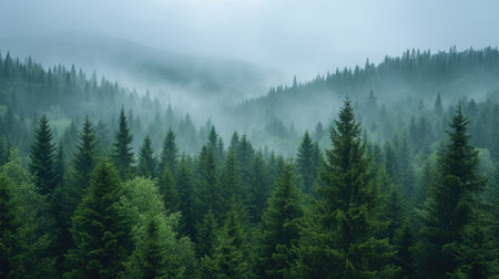 Coniferous Forest Enshrouded in Mistの素材