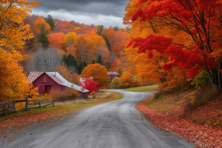 Rustic Fall Foliage Surrounding a Farmsteadの素材