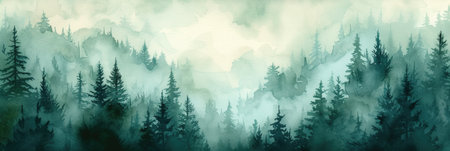 Mystical Watercolor Forest in Mistの素材