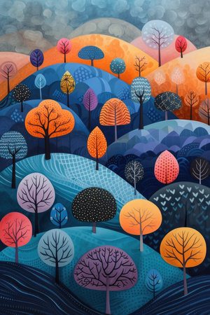 Fantasy Hills and Colorful Trees Landscapeの素材