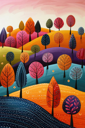 Fantasy Hills and Colorful Trees Landscapeの素材
