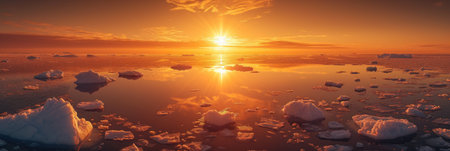 Arctic Sunset Over Icebergs and Fjordsの素材