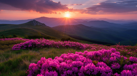 Sunset Glow over Blossoming Mountain Slopesの素材