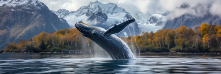 Majestic Humpback Whale Jumping at Seaの素材