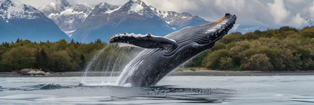 Majestic Humpback Whale Jumping at Seaの素材