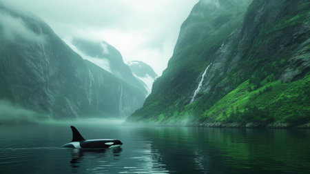 Serene Misty Fjord with Orcaの素材
