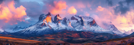 The glow of the sunset on the rugged mountainsの素材