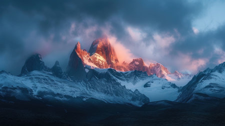 The glow of the sunset on the rugged mountainsの素材