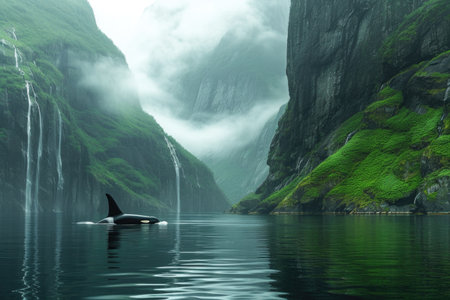 Serene Misty Fjord with Orcaの素材